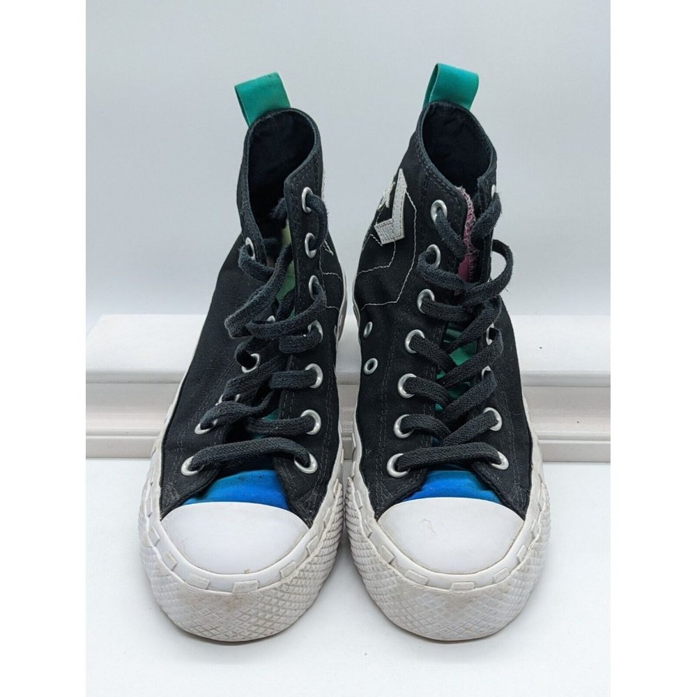 Converse Not A Chuck High Top Sneakers  Womans Size 6 Black Neon Logo Rainbow - Picture 4 of 7